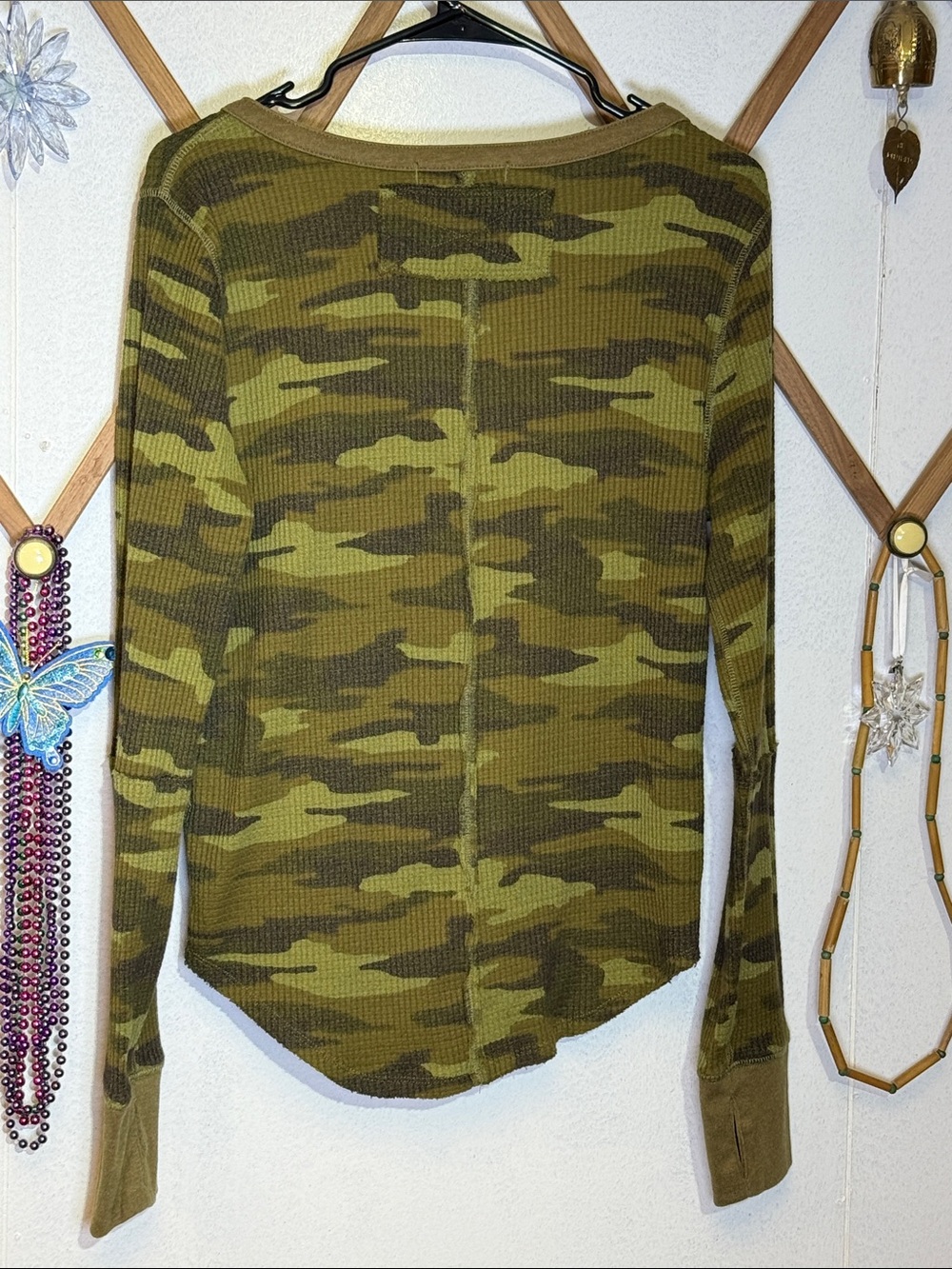 We The Free Olive Camo Henley Waffle Long Sleeve Top - Picture 9 of 10